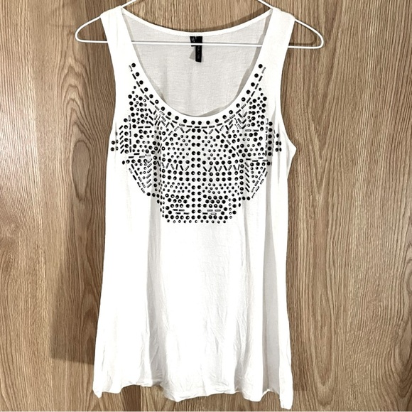Maurices White Tee Swing Tank Metallic Embellished Top - Picture 2 of 6